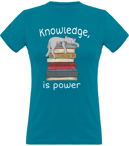 T-shirt sur la connaissance. Knowledge is power chat sur des livres