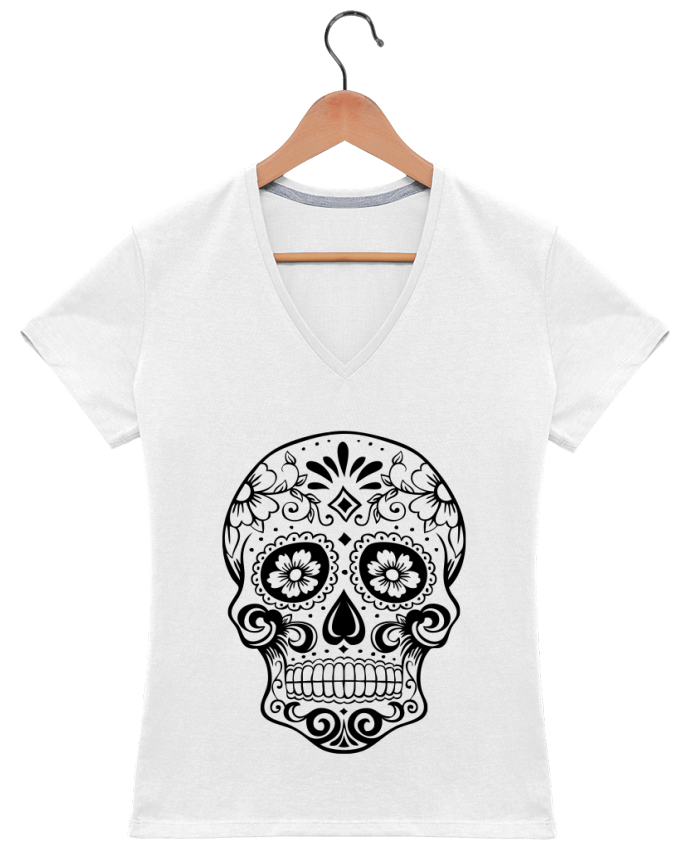 T-shirt Col V Femme 180 gr Tête de Mort - Freeyourshirt.com