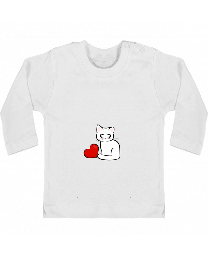 T Shirt Bébé Manches Longues Boutons Pression Mignon Chat Blanc Et Coeur Manches Longues Du Designer Moonlightmiu