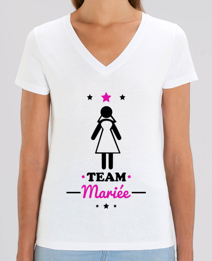 Tee Shirt Femme Col V Stella Evoker Team Mariee Enterrement De Vie De Jeune Fille Coton Bio Tunetoo