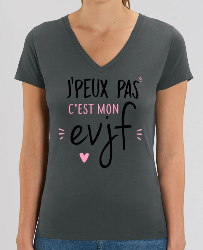 Tee Shirt Femme Col V Stella Evoker J Peux Pas C Est Mon Evjf Coton Bio Tunetoo